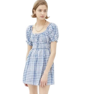 Urban Outfitters pixie Milkmaid Blue and White Checkered Mini Dress